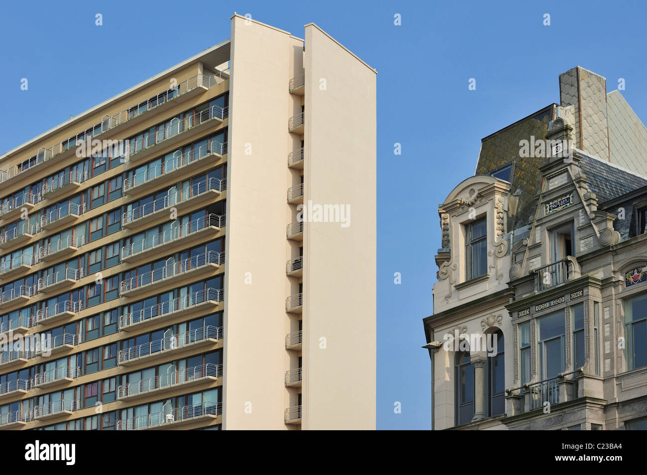 Old apartments and new flats along the North Sea coast at Ostend