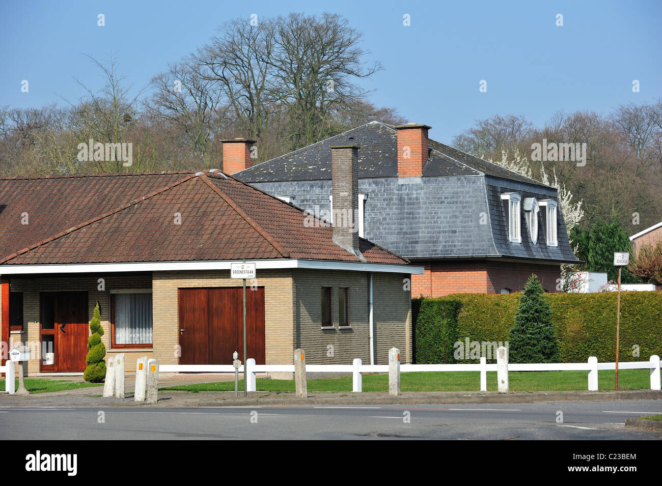 Residences in suburb of Flanders, Belgium Stock Photo