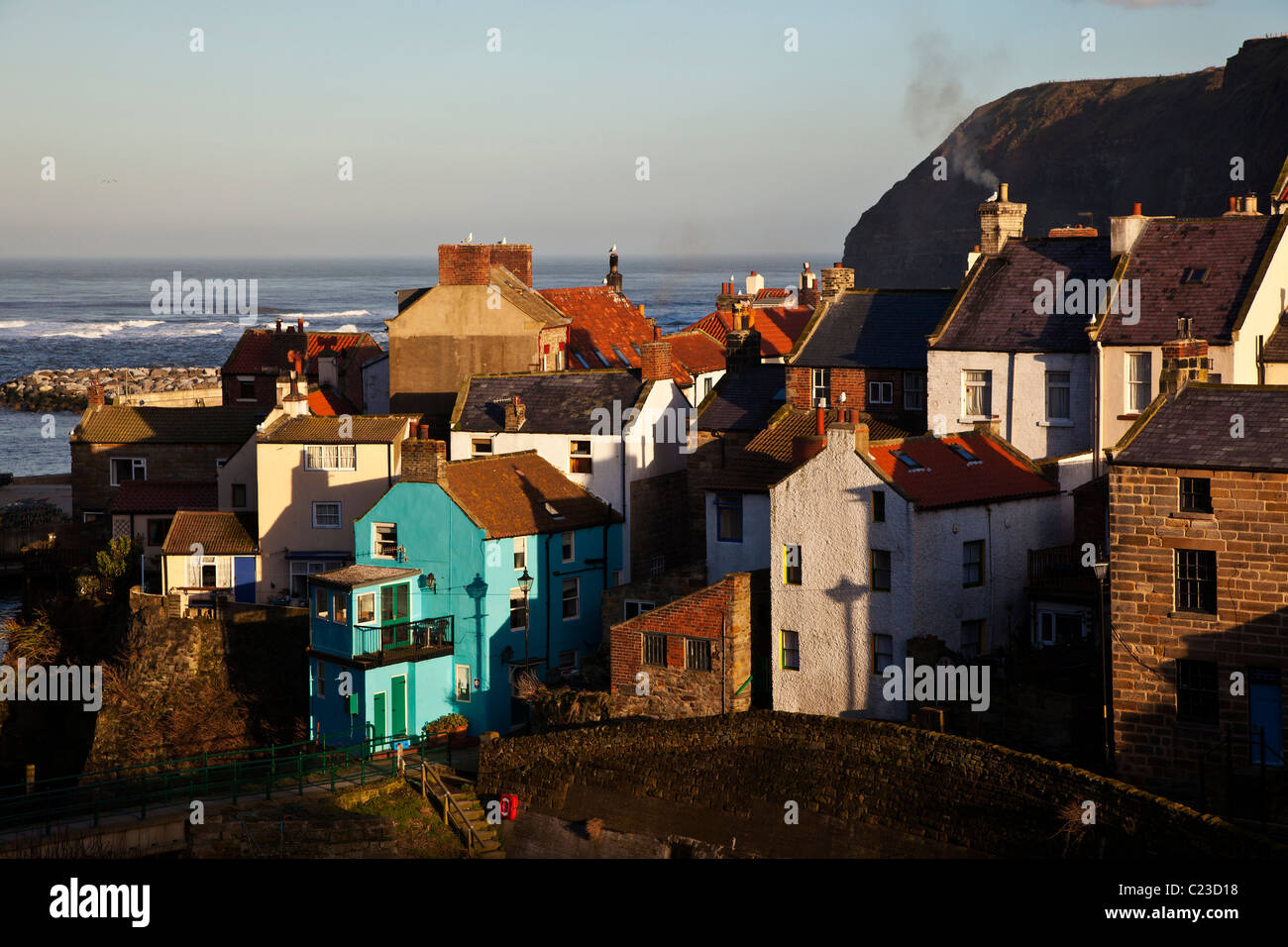 Staithes North Yorkshire Fishing Village in late winter afternoon sun Stock Photo