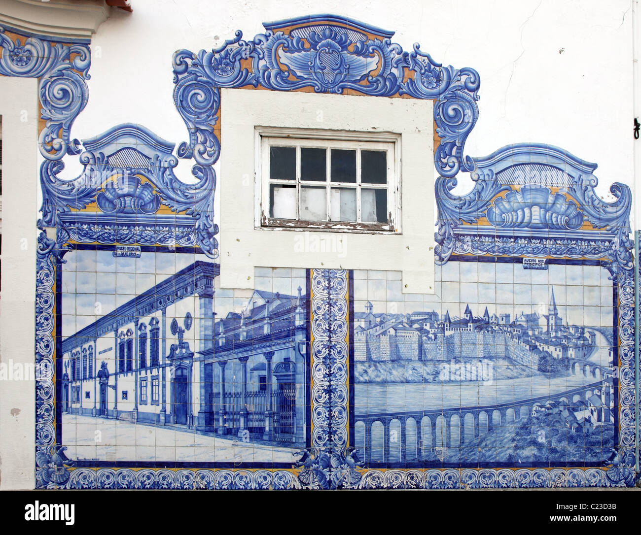 Portuguese tiling, Aveiro railway station, Portugal Stock Photo
