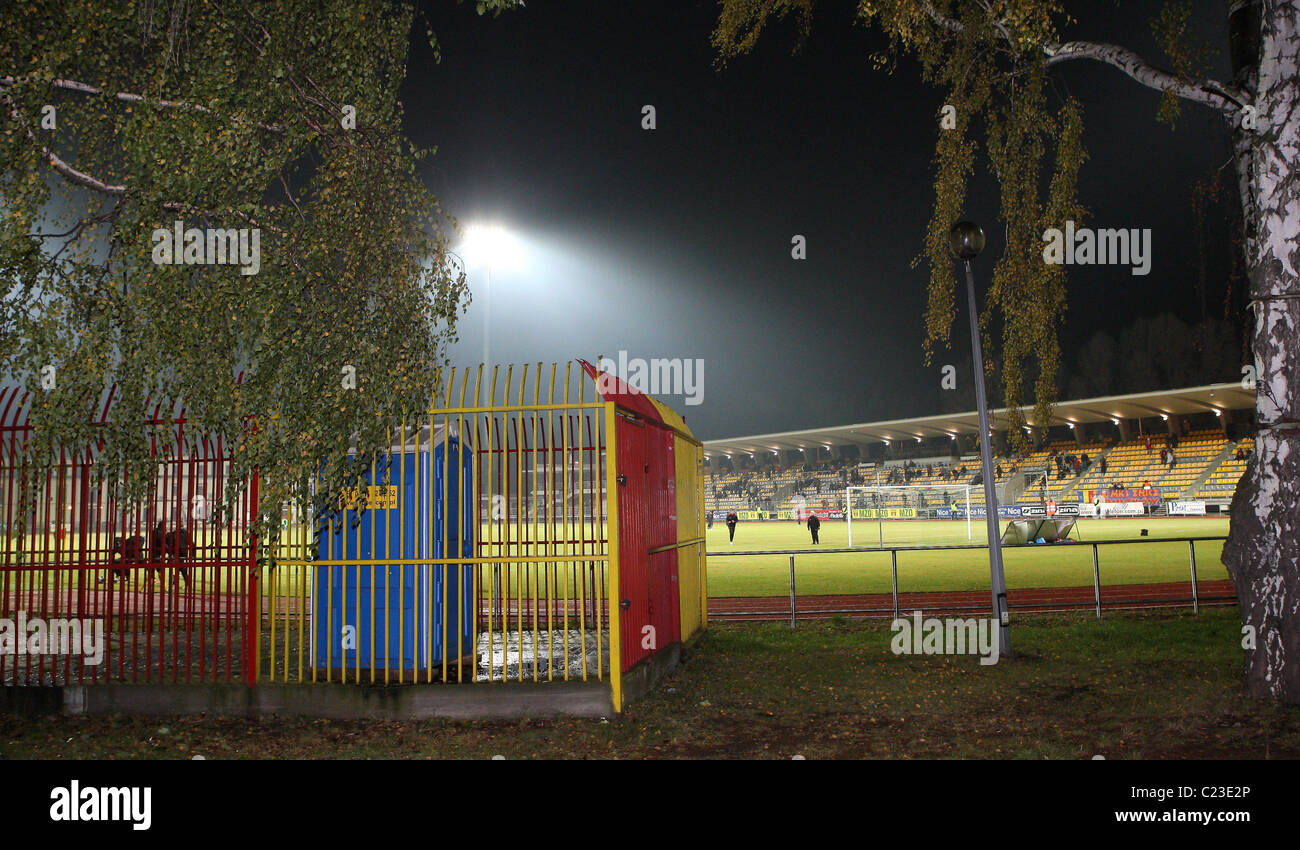 The away fans enclosure at Miejski Klub Sportowy Znicz Pruszkow in Poland Pruszkow, Poland - October 2009  **Not available for Stock Photo