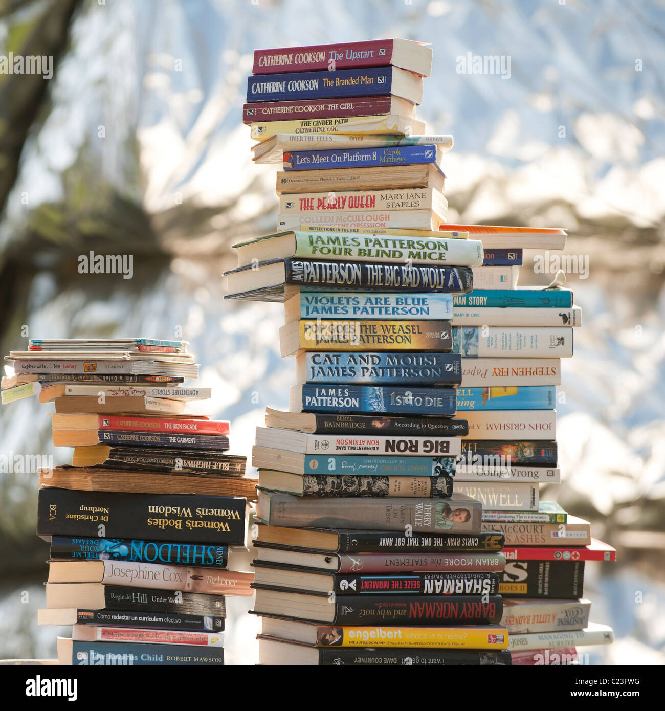 stacks of second hand paperback books Stock Photo Alamy