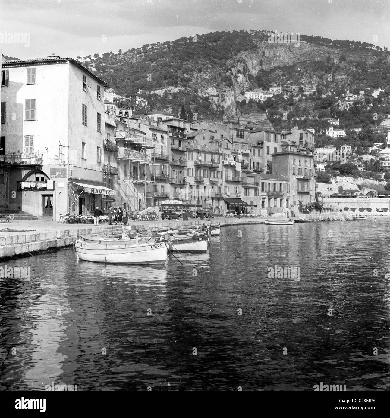 1950s. France.  View of the harbour and surrounding area of Villefranche-sur-Mer, in this historical photograph by J Allan Cash. Stock Photo