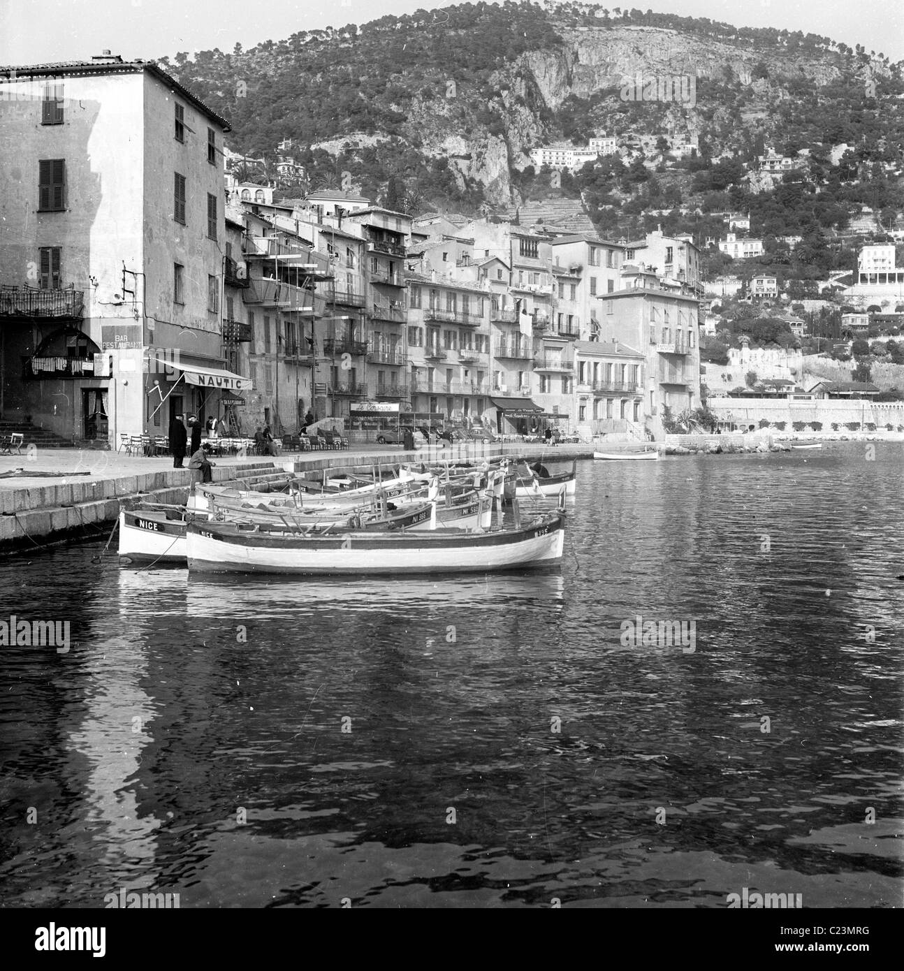 1950s. historical, French Riviera, the harbour and surrounding area of VilleFranche-sur-Mer, France, in this photograph by J Allan Cash. Stock Photo