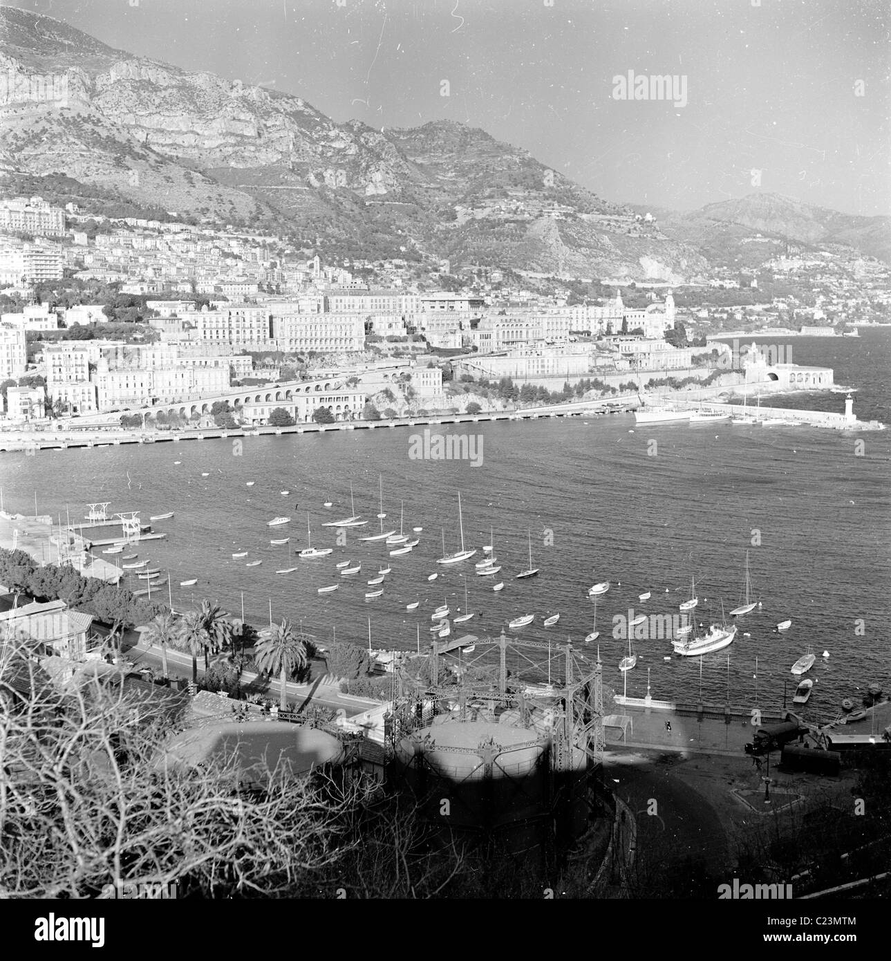 1950s. France. Distance view of the harbour at Monte Carlo as seen at ...