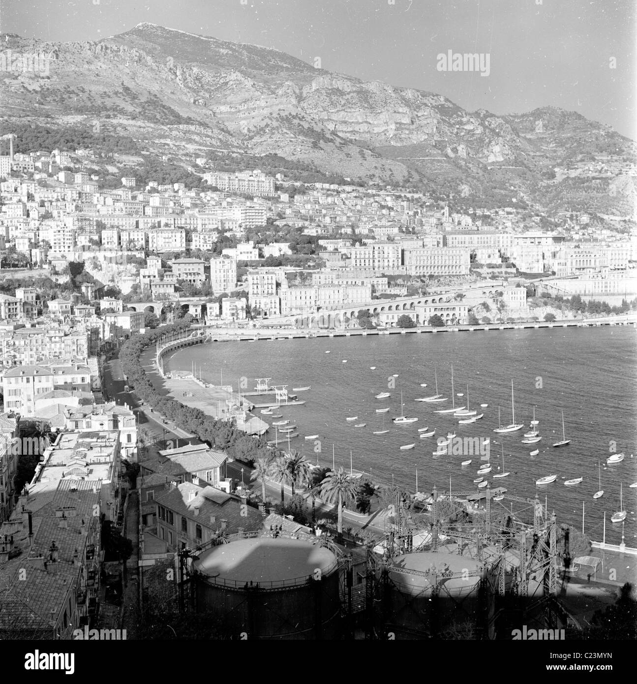 1950s, Monaco, a view of the harbour in Monte Carlo in this era. A deep ...