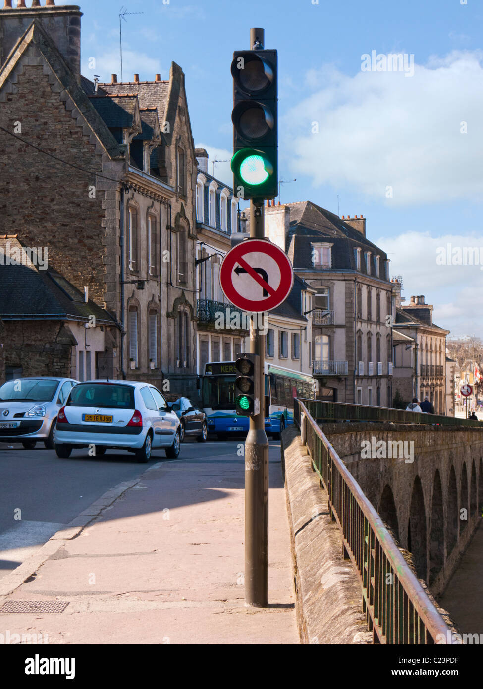 Traffic light signals on green in a town centre, France Europe Stock Photo