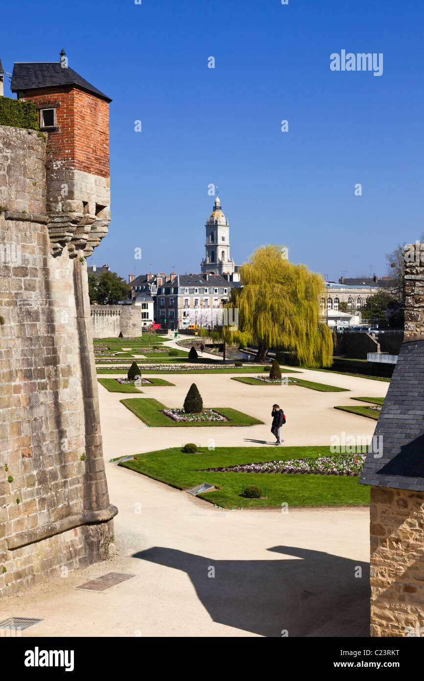 Formal gardens and park outside the city walls at Vannes, Morbihan, Bretagne, France, Europe Stock Photo