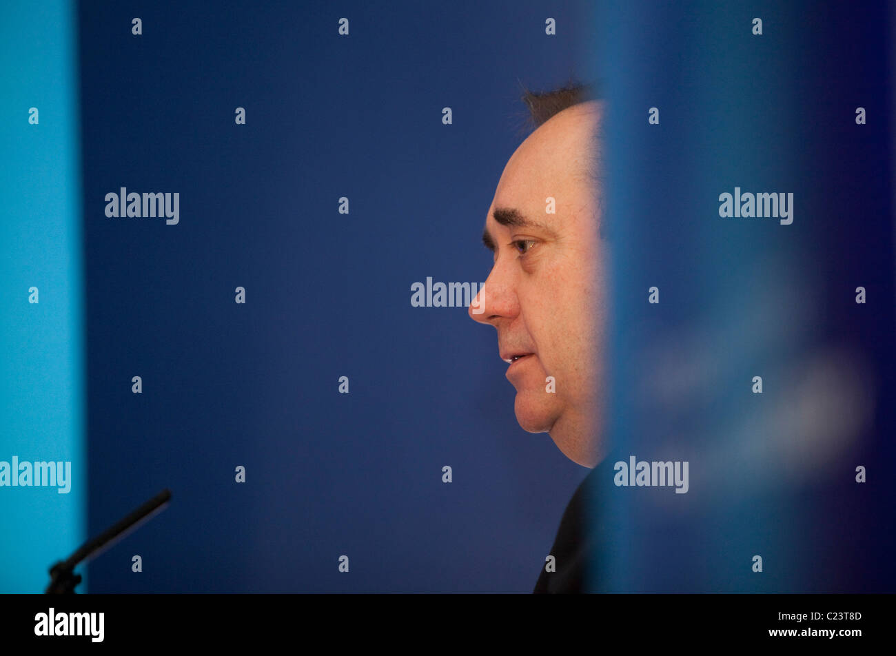 Scotland's First Minister Alex Salmond MSP delivers the  keynote address at the Scottish European Green Energy Centre Conference Stock Photo