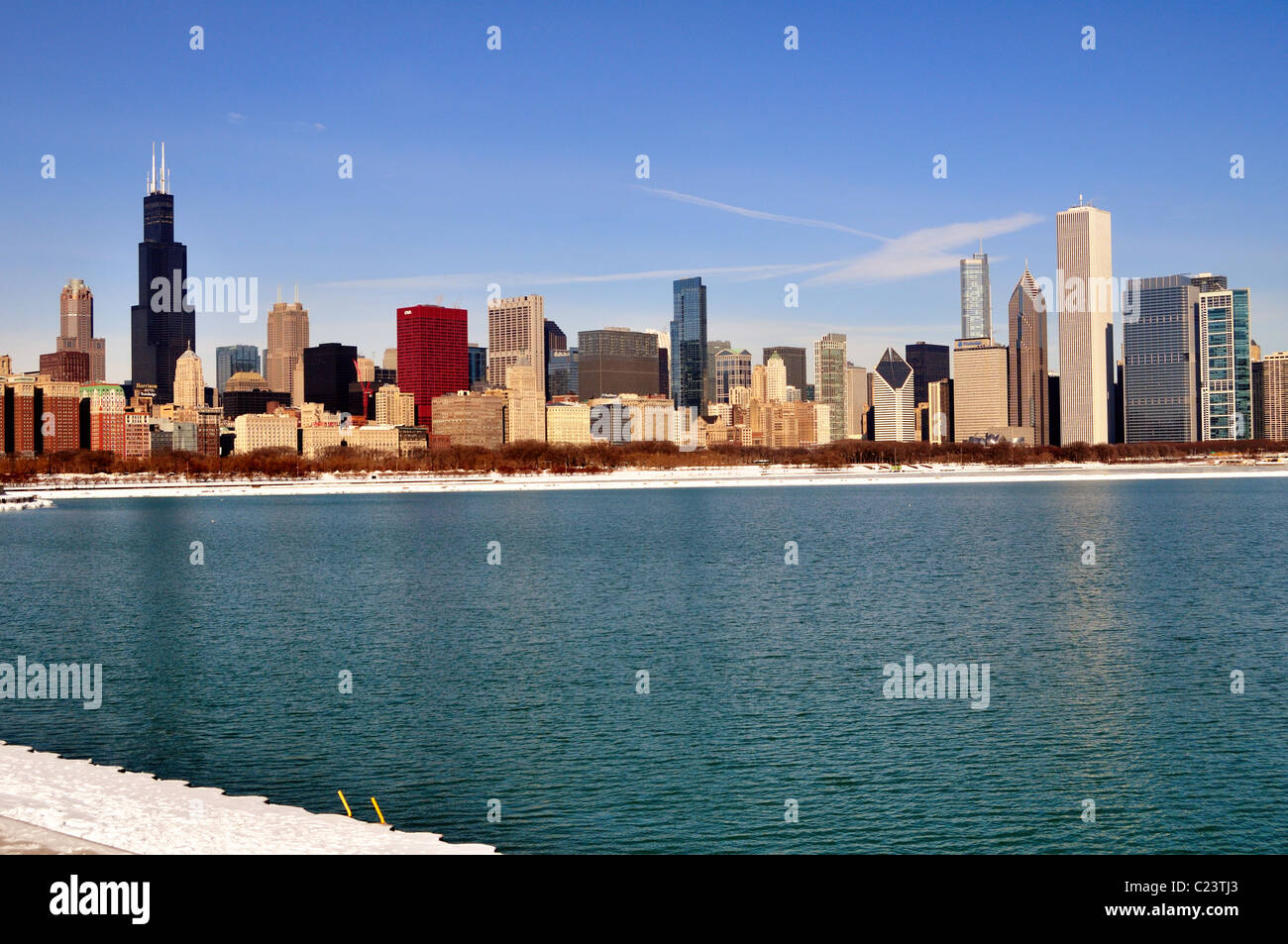 Winter skyline of Chicago showing lake front view.Chicago, Illinois, USA. Stock Photo