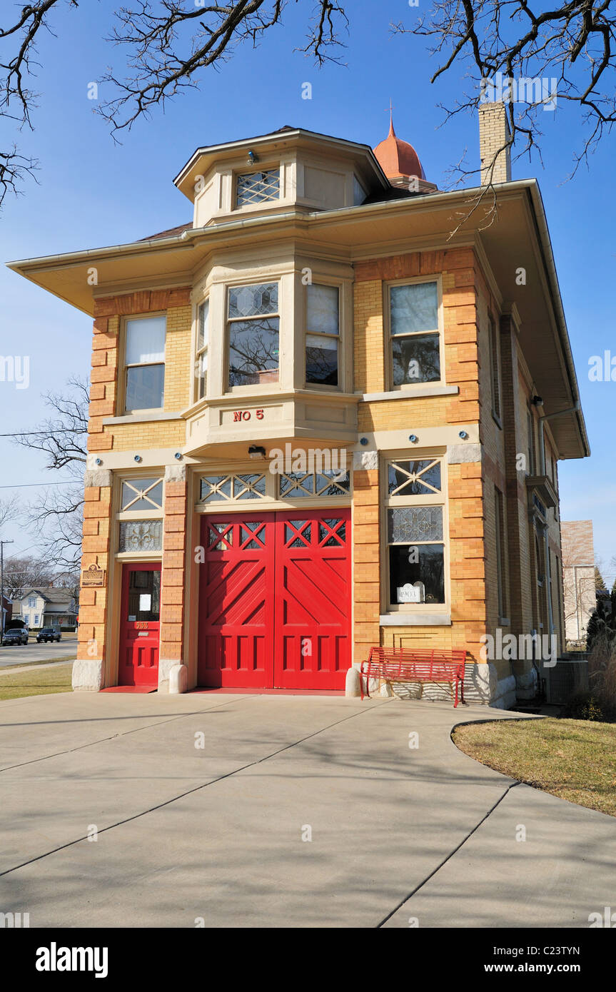 The Elgin Fire Barn No. 5, now a museum, was built in 1903 and decommissioned in 1991. Elgin, Illinois, USA. Stock Photo