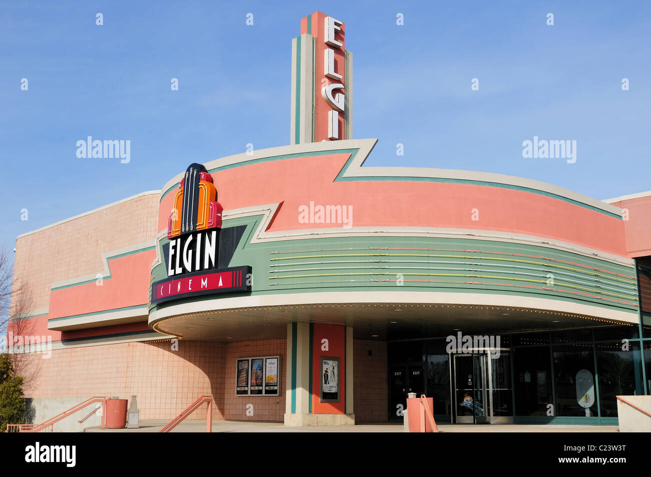 The art deco Elgin Cinema movie theatre. Elgin, Illinois, USA. Stock Photo