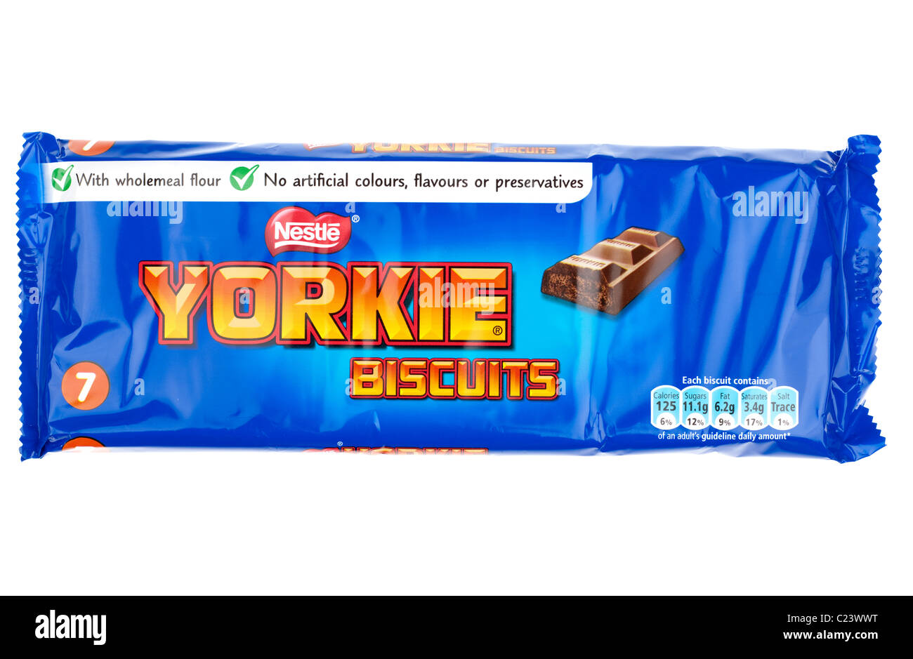 Packet of seven NestleYorkie chocolate covered biscuit bars Stock Photo