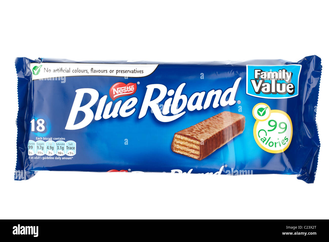 Packet of eighteen Nestle Blue Riband covered biscuit bars Stock Photo