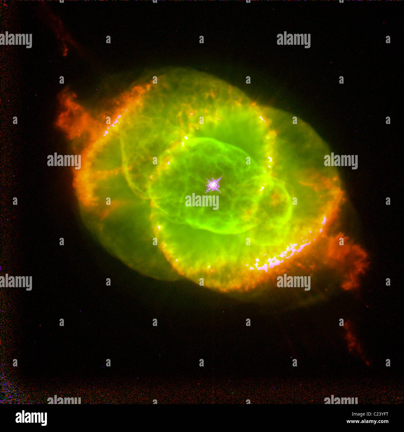 Cat's Eye Nebula  NASA Hubble Space Telescope image shows one of the most complex planetary nebulae ever seen, NGC 6543 Stock Photo