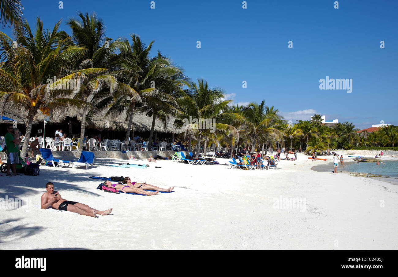 Tourists Akumal Beach Yucatan Mexico Stock Photo