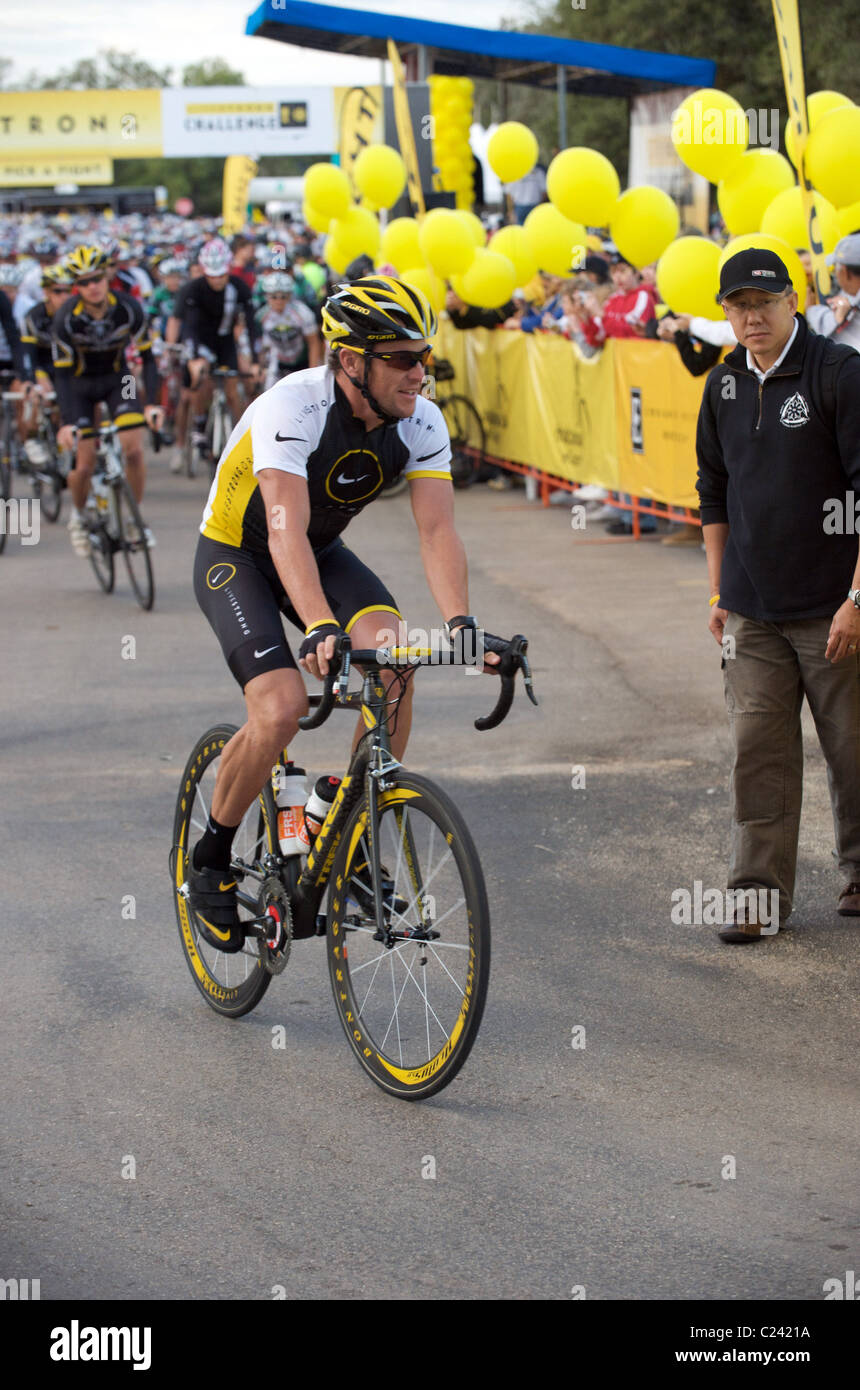 Lance Armstrong cycling at the start of the Livestrong Challenge which
