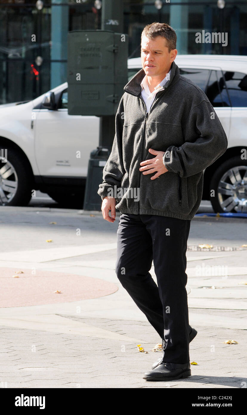 Matt Damon On The Set Of The Adjustment Bureau New York City Stock Photo Alamy