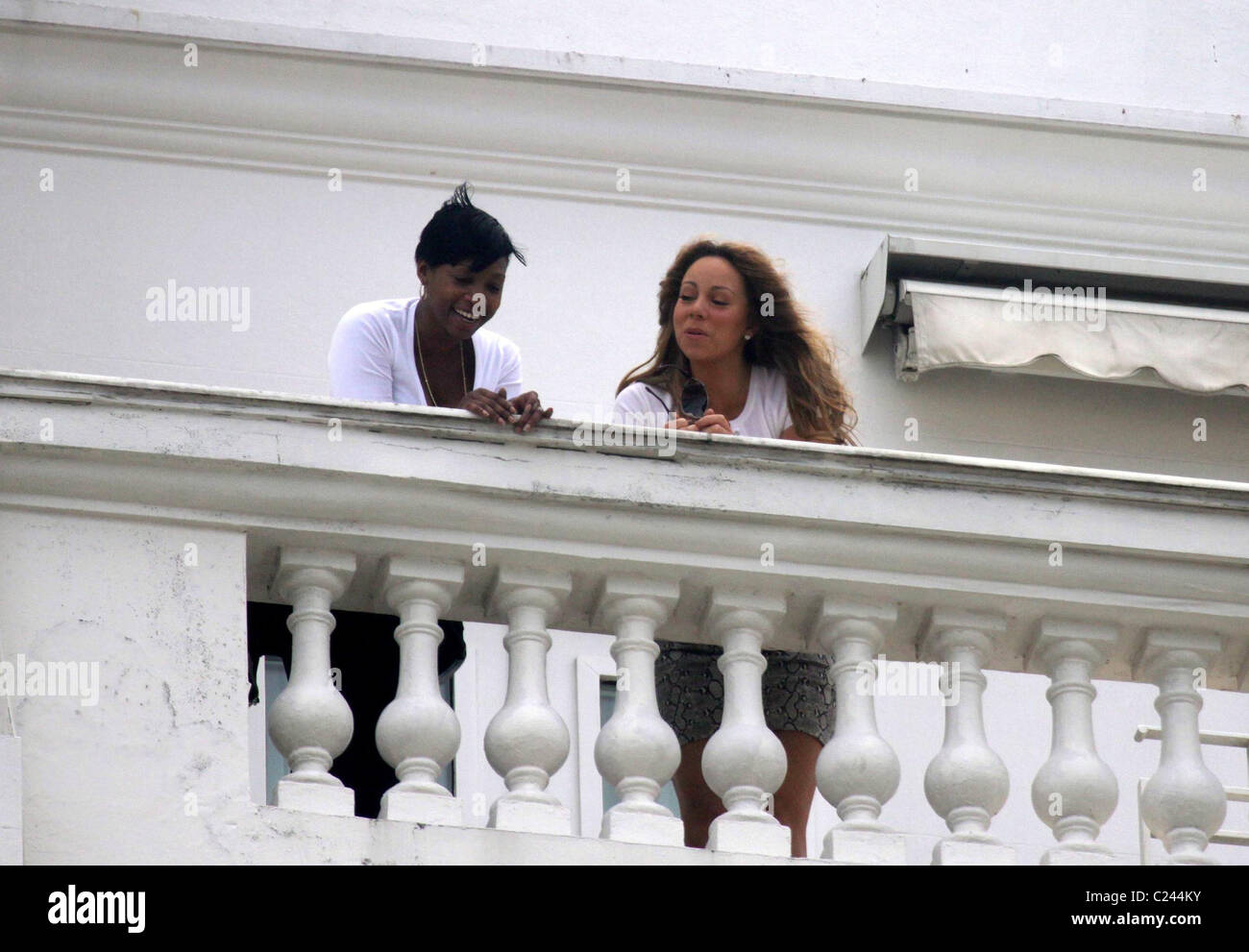 Mariah Carey on a balcony of the Copacabana Palace Hotel Rio De Janeiro