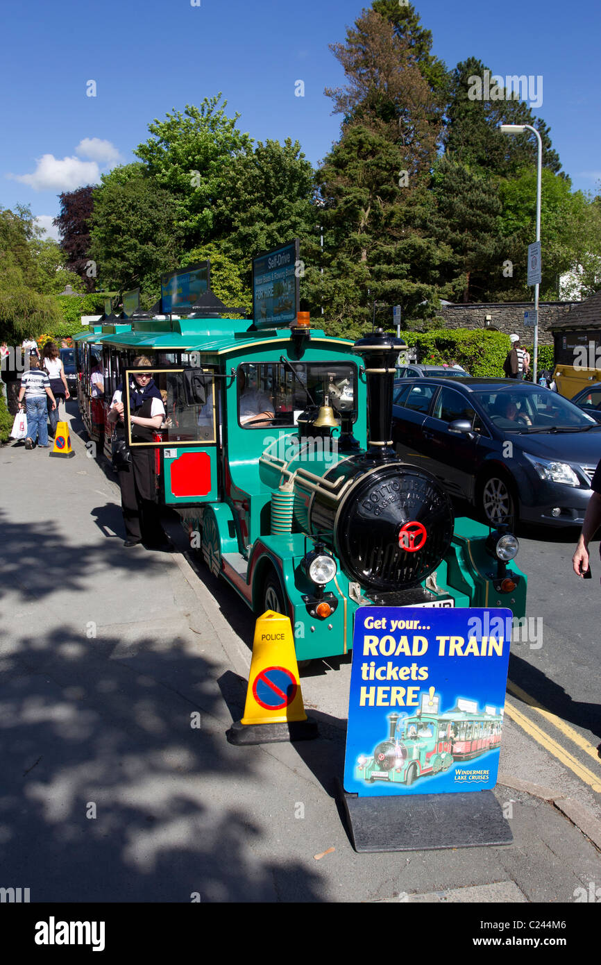 Road train on Bowness Bay front on Lake Windermere Stock Photo Alamy