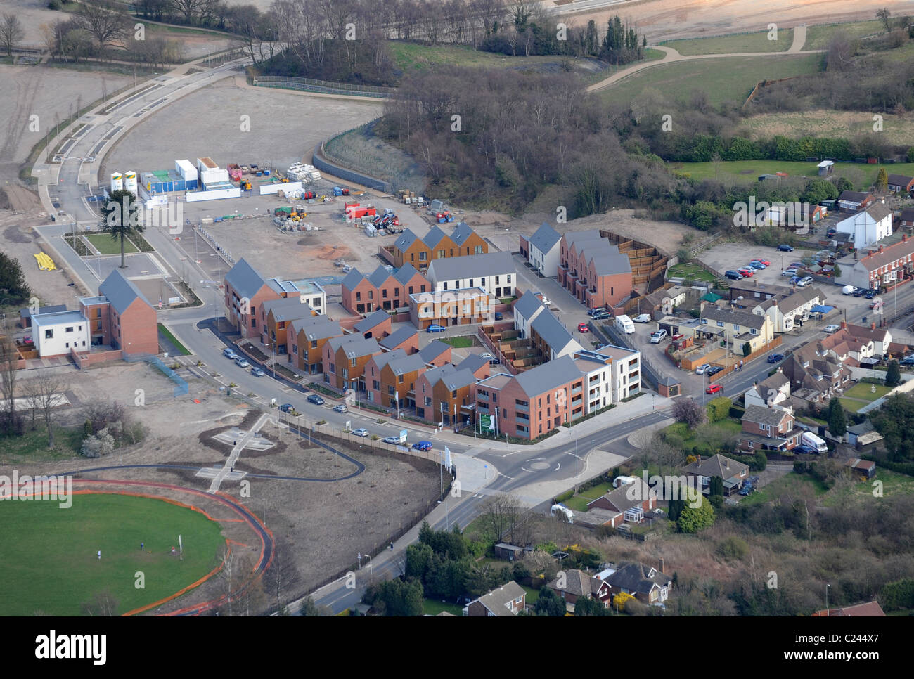 Aerial view of modern housing development under construction at