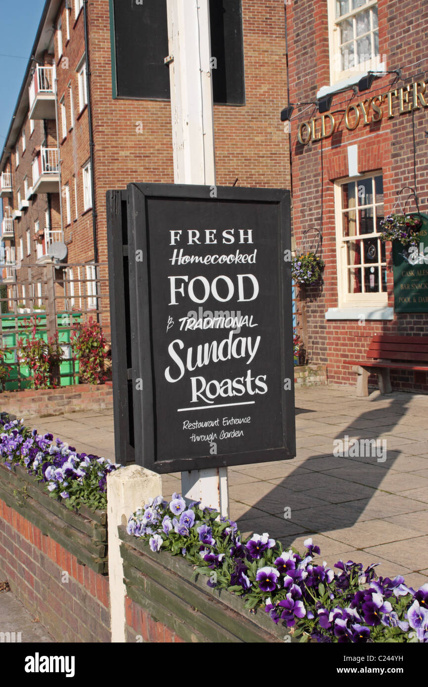 Menu board outside the Old Oyster House Pub Portsmouth Hampshire UK Stock Photo