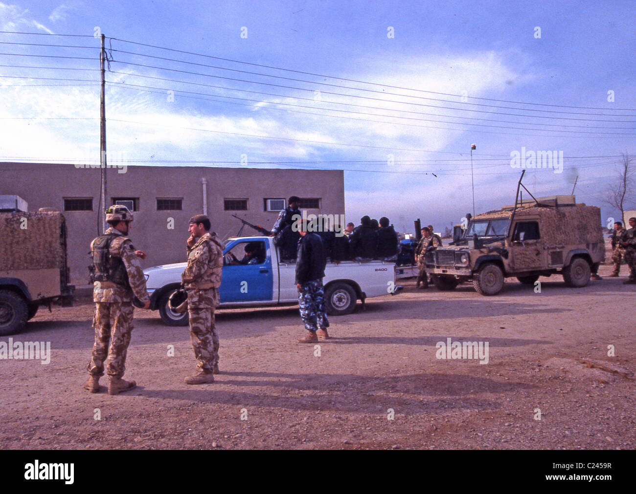 A joint patrol with the British army and the Iraq police force in Basra ...