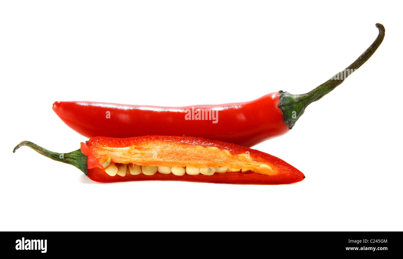 red hot chili peppers isolated on white background Stock Photo - Alamy