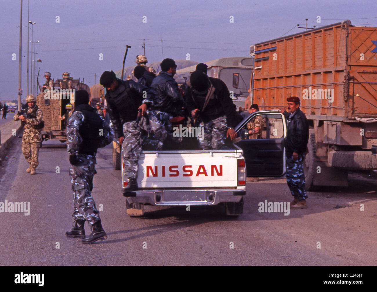 A joint patrol with the British army and the Iraq police force in Basra ...