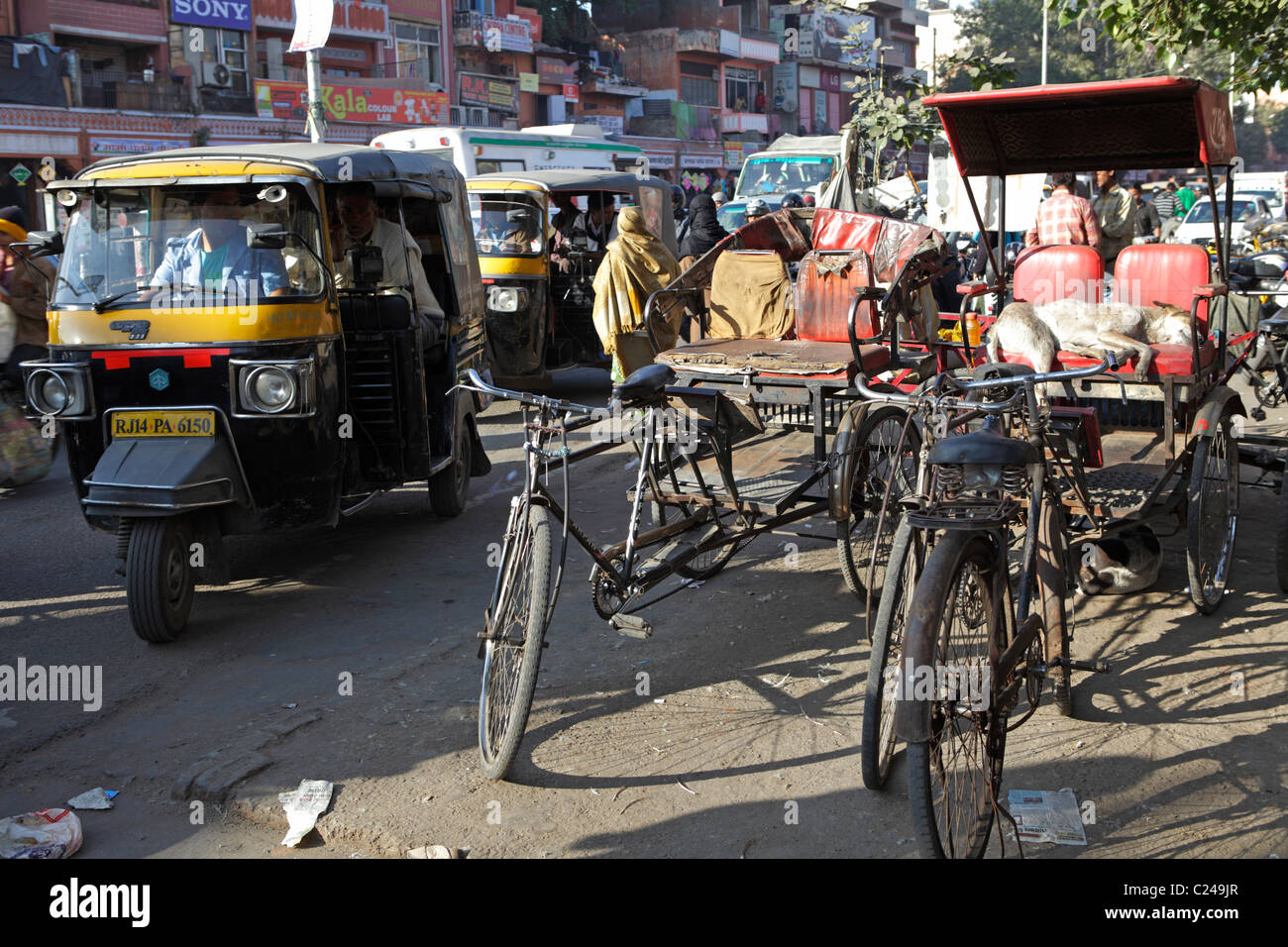 Rickshaws and Tuc Tuc in Jaipur, Rajasthan, India Stock Photo