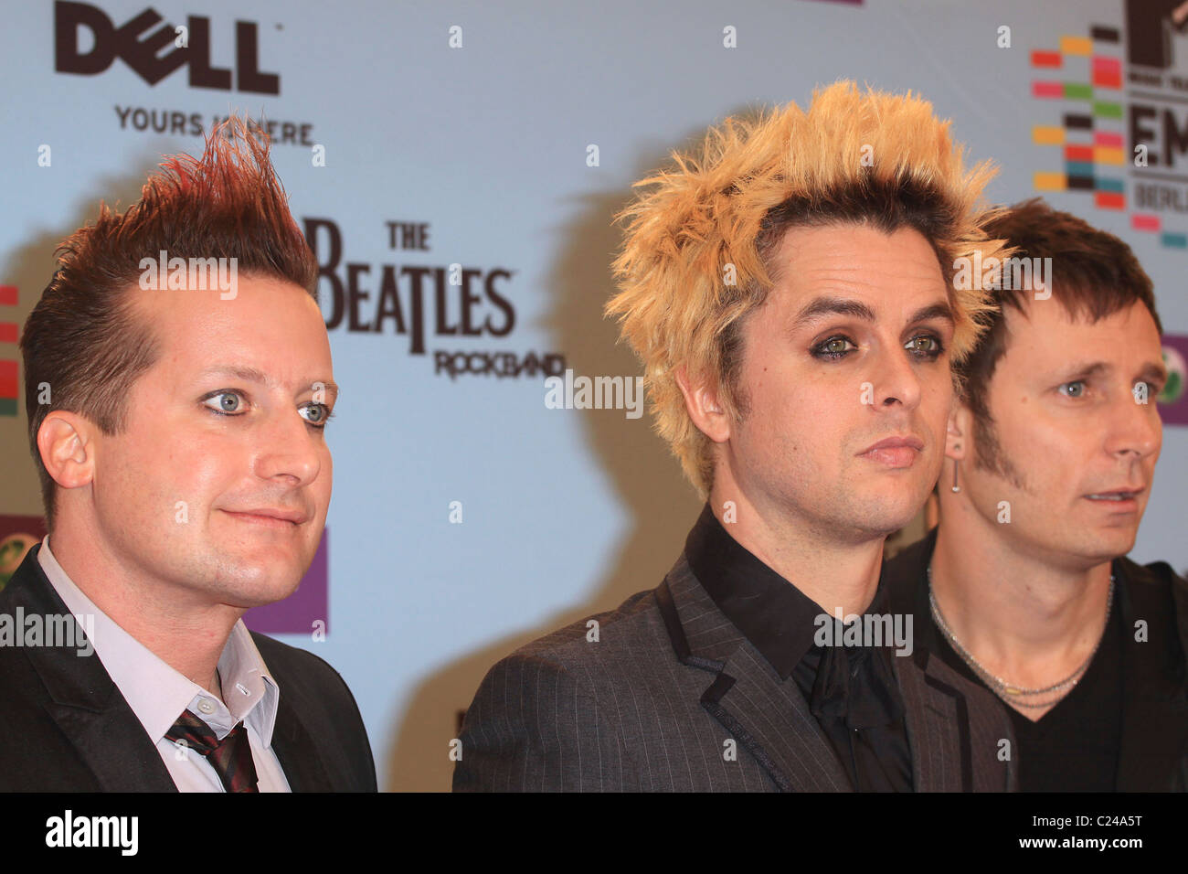 Tre Cool, Billy Joel Armstrong and Mike Dirnt of Green Day The 2009 MTV European Music Awards (EMAs) at the O2 World Arena - Stock Photo