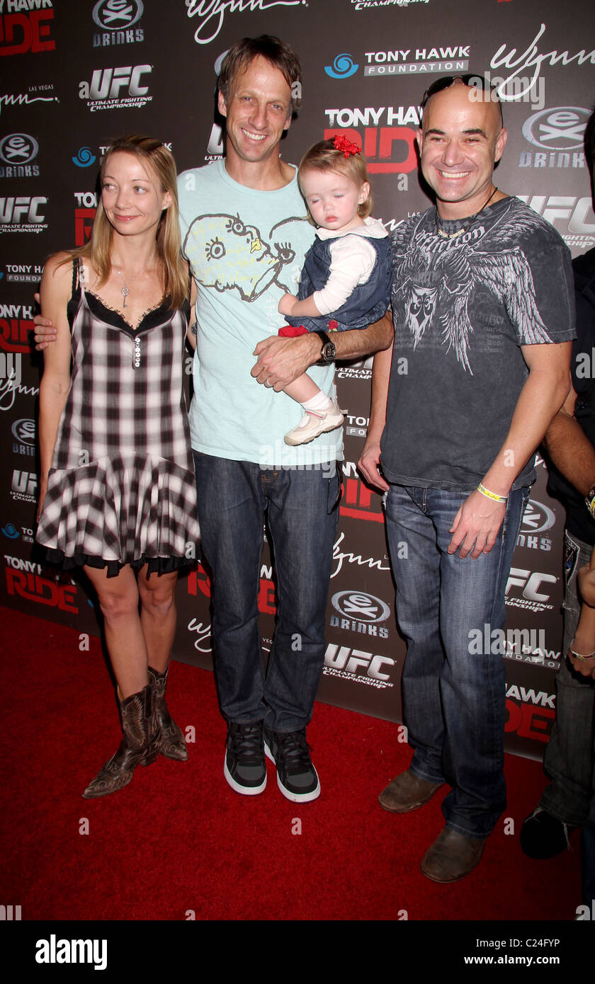 Lohtse Hawk, Tony Hawk, Kadence Clover Hawk, Andre Agassi Tony Hawk: RIDE  Presents: The Stand Up For SkateParks benefit at the Stock Photo - Alamy