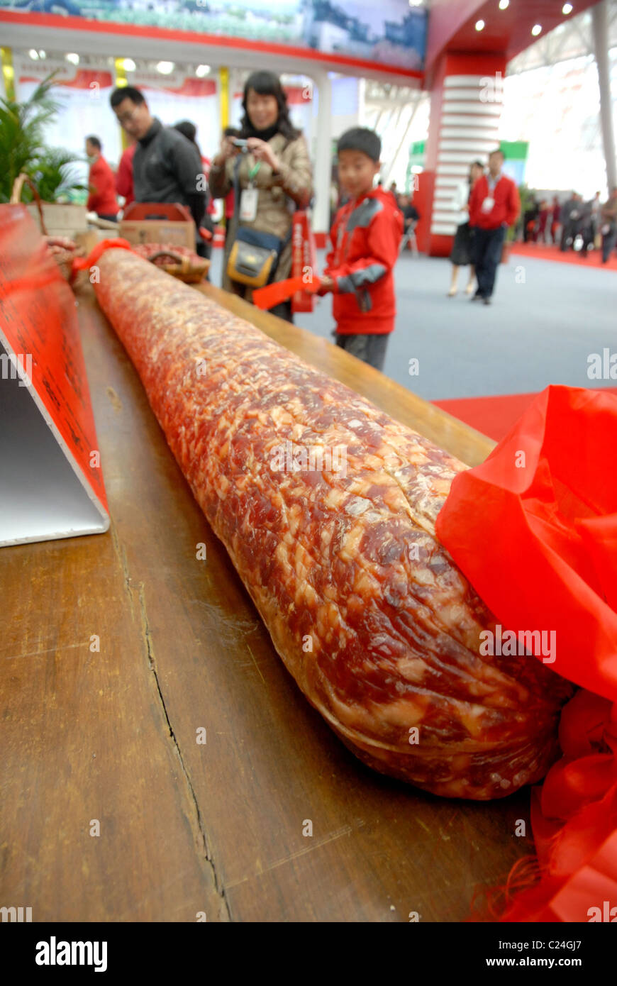 Take a slice of the world's largest salami, measuring 2.2 metres in length and weighing a