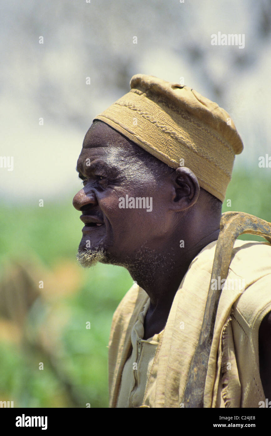 Hausa Farmer with hoe, Minjibir, Kano Stock Photo