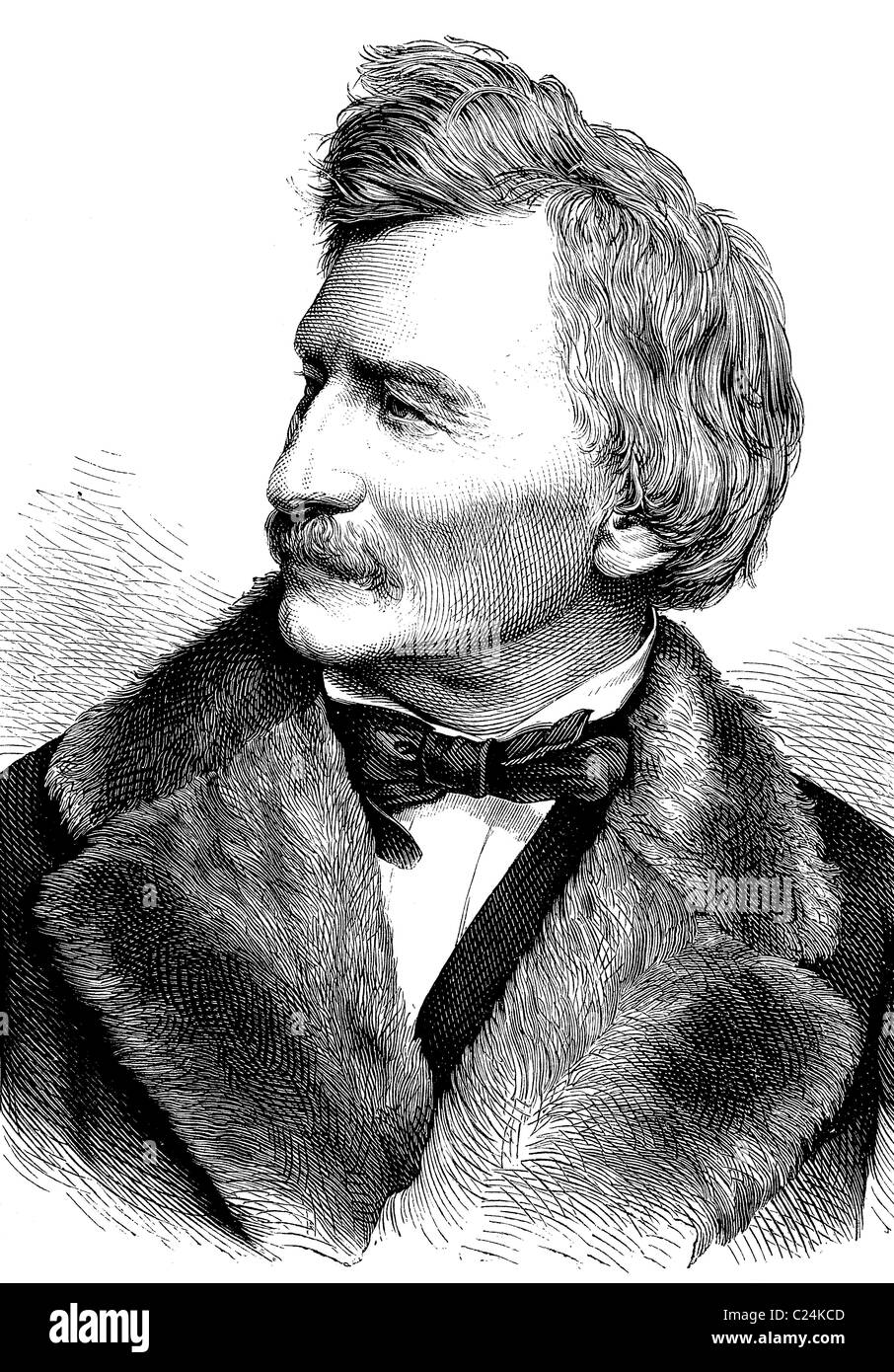 Gottfried Semper, 1803 - 1879, German architect, builder of the Semperoper Opera House, historical illustration, 1877 Stock Photo