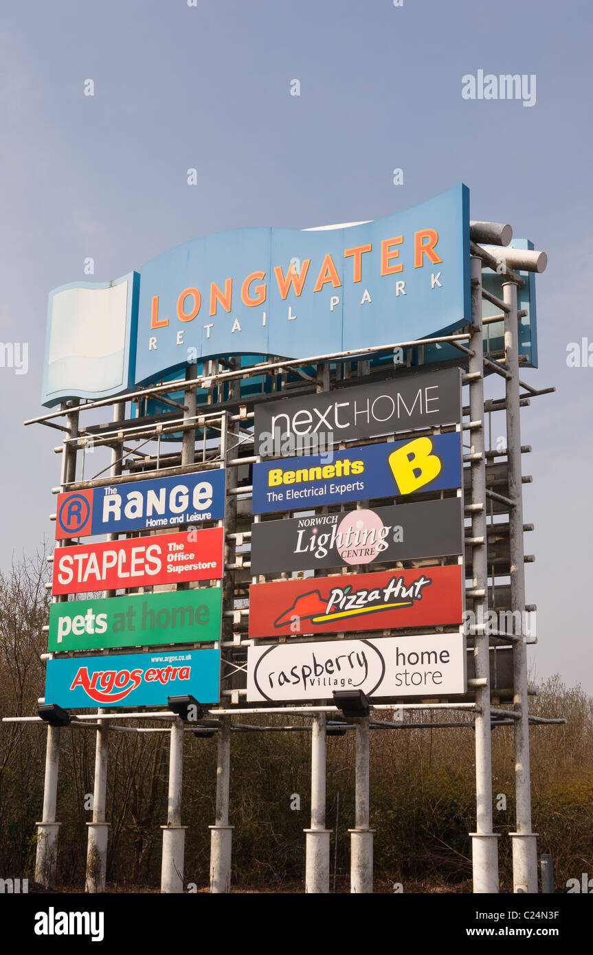 Stores signs at Longwater Retail Park in Norwich , Norfolk , England , Britain , Uk Stock Photo