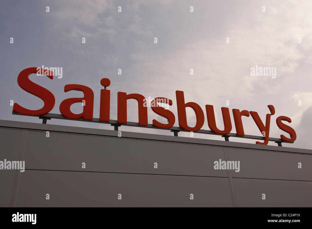 Sainsburys supermarket sign at Longwater Retail Park in Norwich , Norfolk , England , Britain , Uk Stock Photo