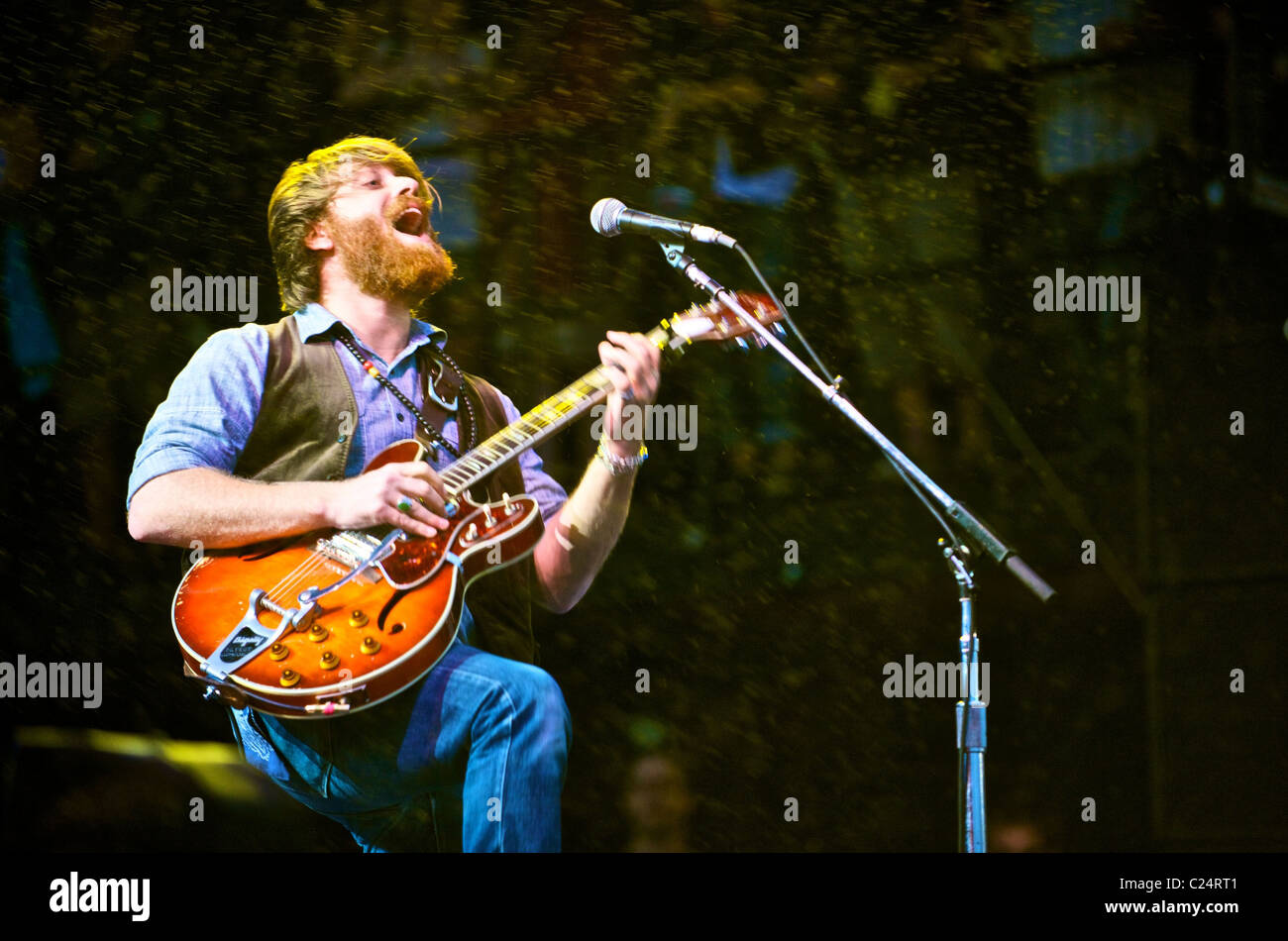 The Black Keys Dan Auerbach on Guitar play the Playstation stage on day 1 at the 