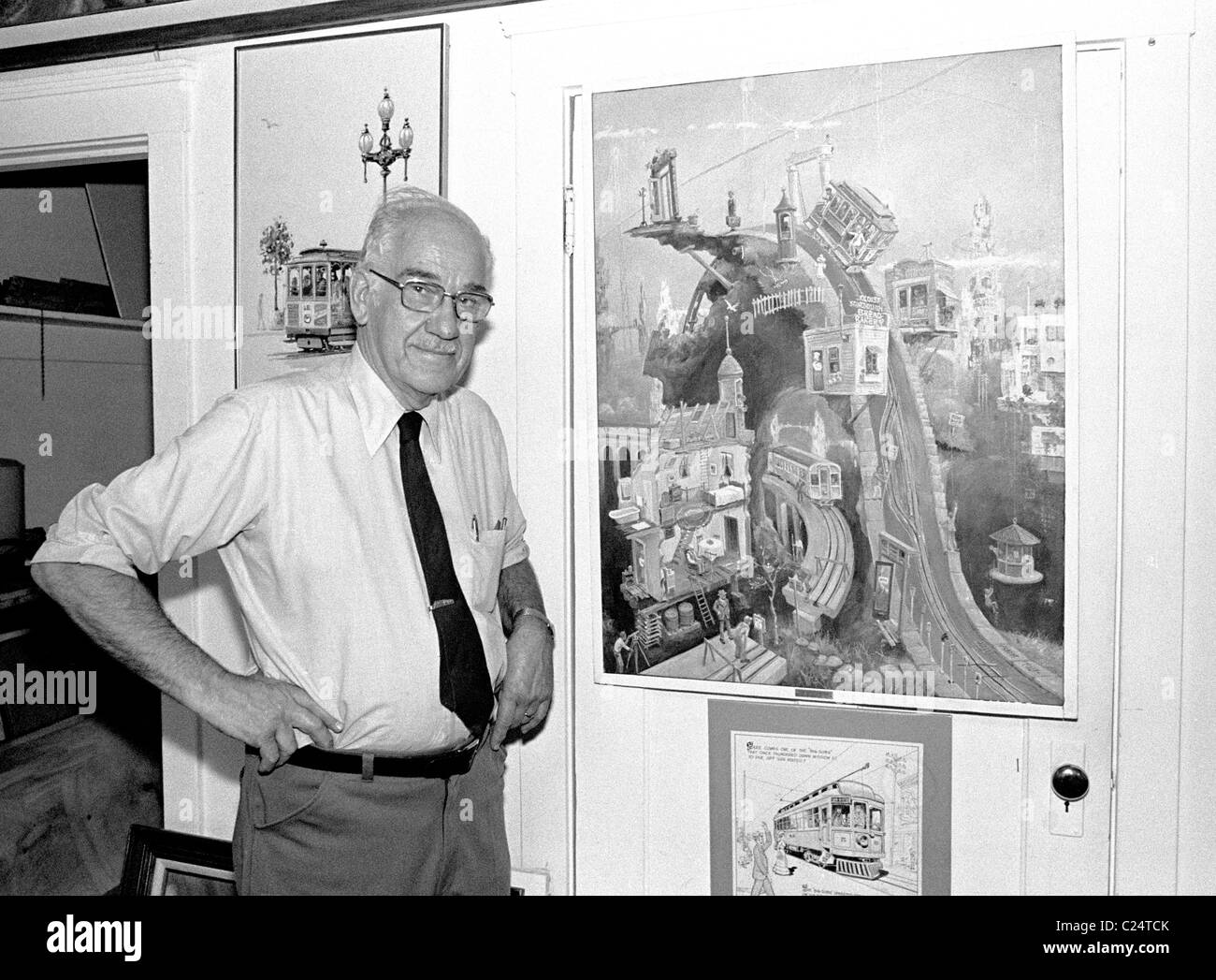 Albert Bertil Tolf with one of his Cartoons Stock Photo