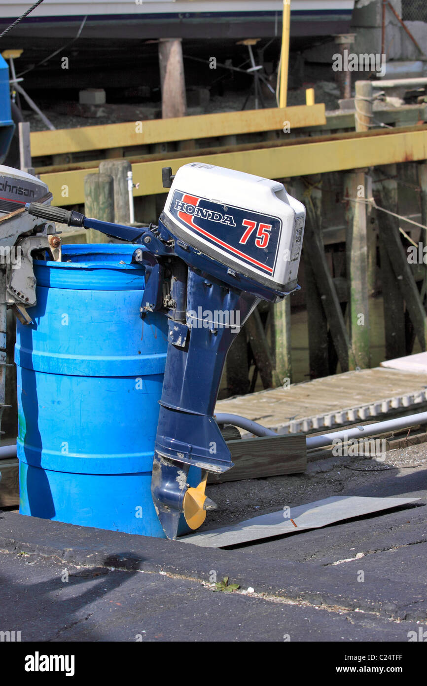 Outboard boat motor, Long Island, NY Stock Photo