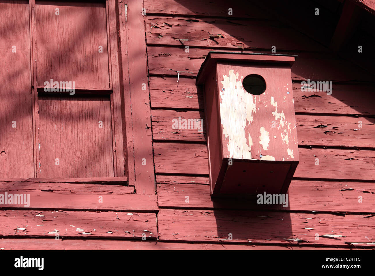 Birdhouse on barn, Long Island NY Stock Photo