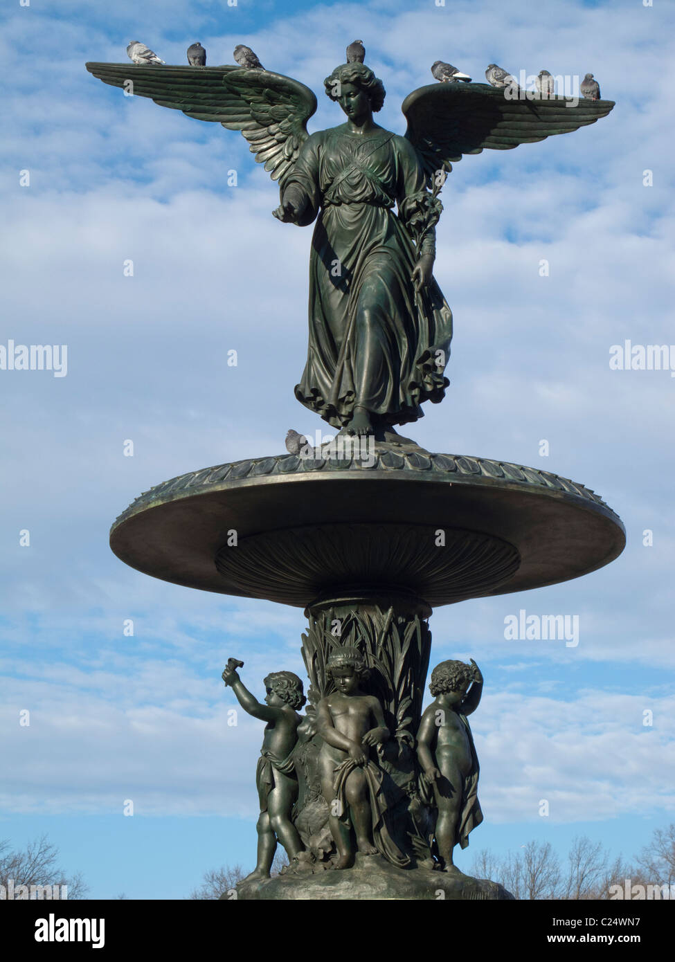 New York City, Manhattan, Central Park, Angel of the Waters Fountain,  Bethesda Terrace Solid-Faced Canvas Print