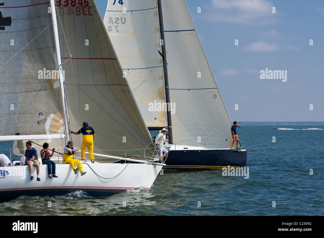 Beneteau First 40 racing at Texoma Sailing Club Icebreaker 3, third sailing race of 2011. Stock Photo