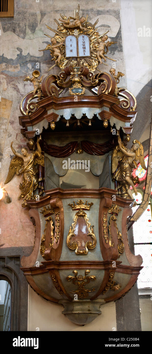 Banska Stiavnica - baroque pulpit from st. Kaharine gothic church Stock Photo
