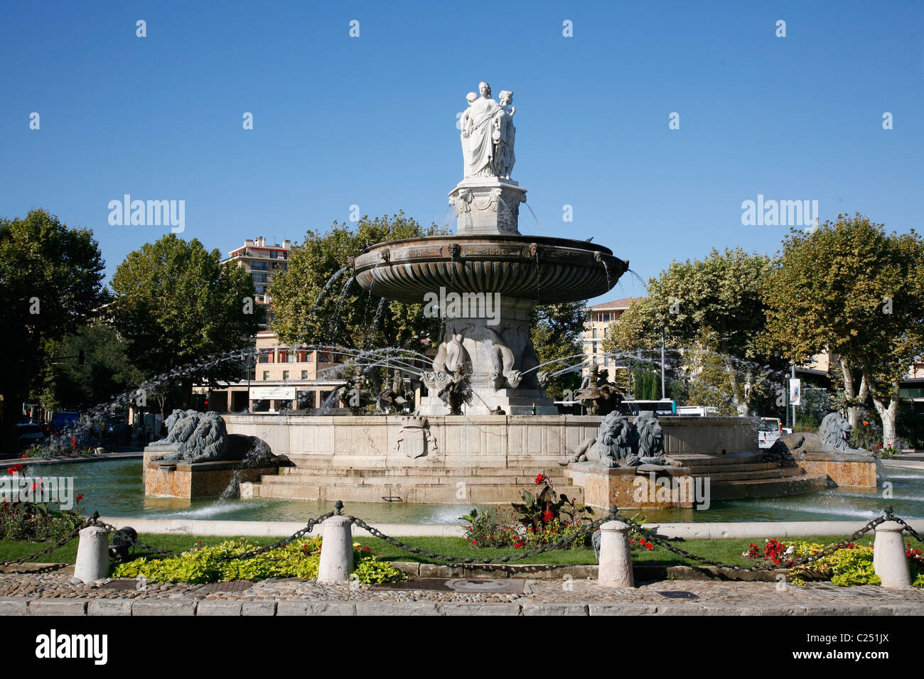 Rotonde fountain, Aix en Provence, Bouches du Rhone, Provence, France. Stock Photo