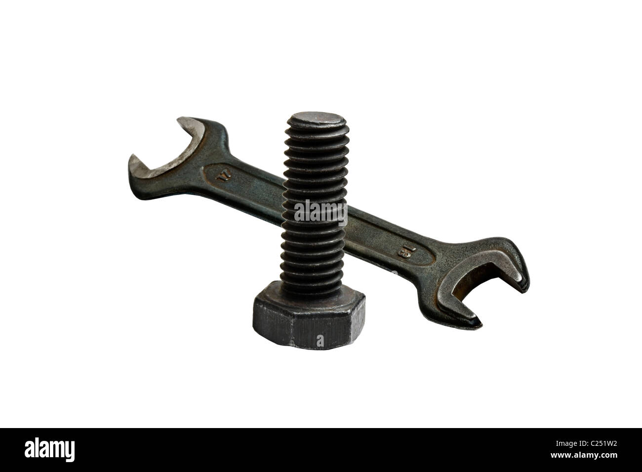 Bolt and wrench isolated on white background Stock Photo - Alamy