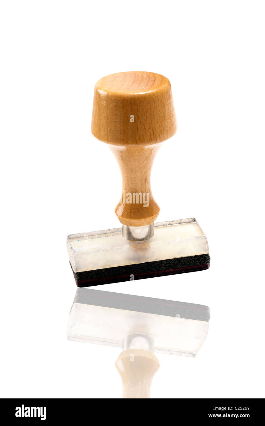 Rubber stamp and reflection on white background Stock Photo