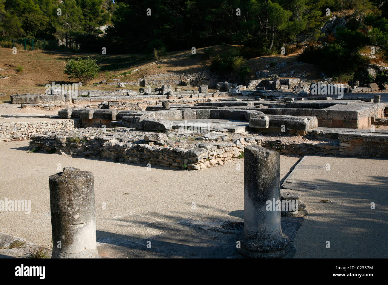 The Forum, Glanum archeological site near St Remy de Provence, Buches du Rhone, Provence, France. Stock Photo