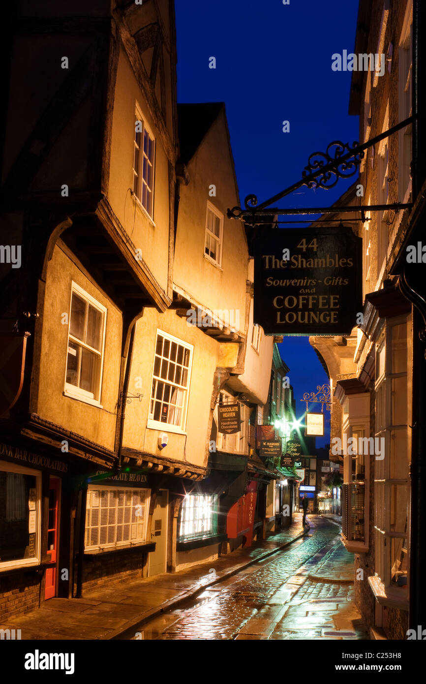 The Shambles at dusk, in York City, East Yorkshire Stock Photo