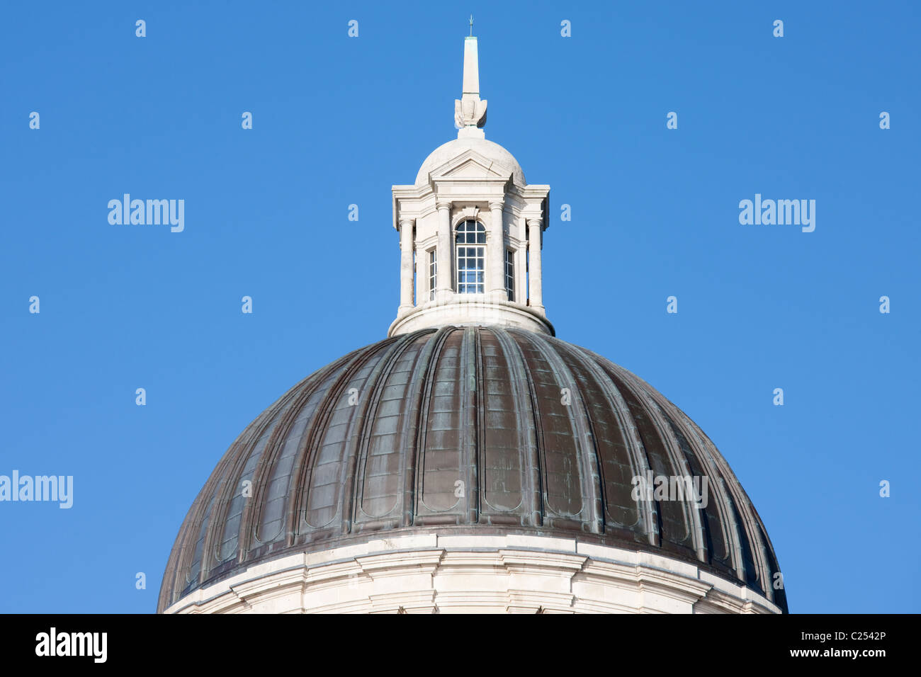 Copper domed roof, Port of Liverpool Building at Pier Head, Liverpool Stock Photo